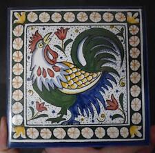 FABULOUS PORTUGUESE SIGNED ORIGINAL HND PTD ROOSTER MOTIF TILE #5 OF 8 AVAILABLE picture