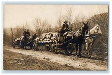 1909 Horses Team Wagons Hauling Dirt Road RPPC Unposted Photo Postcard picture