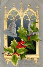 vintage postcard - A Peaceful Christmas to you silver bells & holly posted 1907 picture
