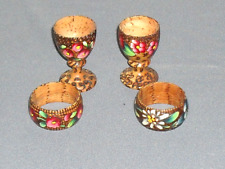 Hand carved wood shot glasses/napkin rings from Spain hand painted 🎨  picture