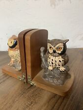 Vintage 1970s Enesco Ceramic Horned Owl Bookends picture