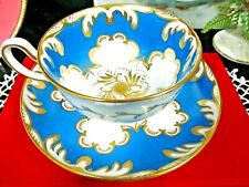 Royal Chelsea tea cup and saucer baby blue gold gilt teacup England 1940s set  picture