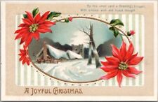 c1910s JOYFUL CHRISTMAS Embossed Postcard Winter Scene / Poinsettias Flowers picture
