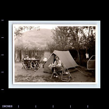 Old Vintage Photo MAN WOMEN TENT CAMPING PICNIC TABLE picture