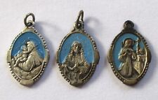 LOT 3 VINTAGE ANTIQUE SILVER BRASS RELIGIOUS MEDALS SAINT SACRED HEART MARY picture