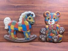 Vintage 1979 Foam Craft Nursery Teddy Bear & Rocking Horse Wall Hangers Patches  picture