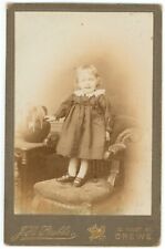 CIRCA 1890'S CABINET CARD Adorable English Girl Dress Chair Stubbs Crewe England picture