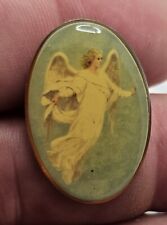 VTG Lapel Pinback Hat Pin Gold Tone Guardian Angel Blue Oval Religious Pin picture