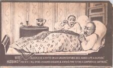 1880s Trade Card Keystone Roll Up Mattress Husband Angry Wife Bed Sleeping picture