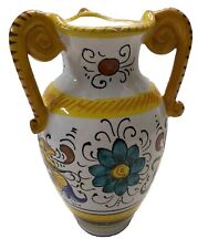 VTG DERUTA ITALIAN Pottery Dragon Flourishes Majolica Vase Hand Painted 6 INCH picture