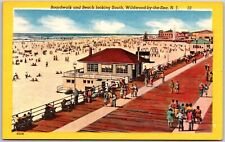Wildwood-by-the-sea NJ-New Jersey, Boardwalk and Beach Looking South, Postcard picture