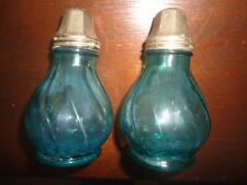 Jeannette Swirl Ultramarine Blue Green Salt and Pepper Shakers 3.5 In Imperfect picture