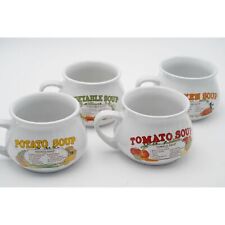 Vintage DDJ Recipe Ceramic Soup Mug Bowls Potato Tomato Chicken Veggie Set of 4 picture