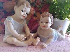 Antique Gebruder Heubach BISQUE Pair Boy Baby Piano Large Figurines Not Signed  picture