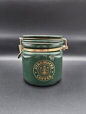Starbucks Green w/ Gold Siren Ceramic Hinged Coffee Jar Bee House Pat w/scoop picture