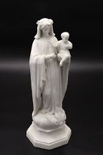 French Antique 1900 Bisque Statue Virgin Mary Jesus Flower Wreath Marked EG picture