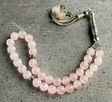 REAL Pink Quartz Stone Islamic Prayer 33 beads Tasbih Misbaha Rosary Tasbeeh 8mm picture