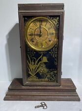 Antique Butterfly Mantle Windup Clock KITCHEN PARLOR WELCH VINTAGE 1870'S W/Key picture