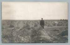 Wheat Threshing Man RPPC Didsbury Alberta Farm Photo Frontier Postcard 1910 picture