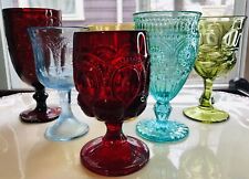 Boho Wedding Water Wine Goblet Gem Color Glasses Curated Fostoria Set Of 6 picture
