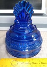 Rare L.E. Smith Art Deco Pleated Fan Cobalt Blue Powder Jar Bowl picture