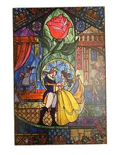Beauty And The Beast Stained Glass Wood Sign Frame Portrait 13x19” RARE picture
