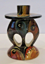 African Hand Carved Hand Painted Soapstone Elephant Taper Candle Holder  - Kenya picture