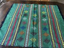 Vtg Mexican Fabric Tablecloth Hang 37x33 GreenColor Fiesta Southwest Fringe core picture