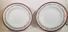 Pair Antique Minton Pearlware Rim Soup Plates Hand Painted Maroon Celeste Gilt picture