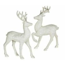 RAZ Imports 12.5 inch Glittered White Standing Deer Reindeer Set/2 Christmas NEW picture