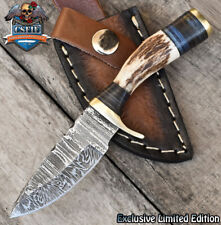CSFIF Hot Item Skinner Knife Twist Damascus Stag Antler Brass Guard Survival picture
