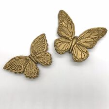 2 Vtg Homco Gold Syroco Wood Butterflies Wall Hangings Wall Decor Mid Century picture