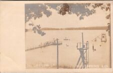 Antique RPPC Postcard Lake Cora Swim Dock Zip Line Near Lawrence MI Photo c1900 picture