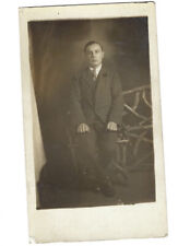c.1900s Man Sitting Down Vintage Wooden Chair RPPC Real Photo Postcard UNPOSTED picture