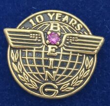 Boeing 10 Year Service Pin 1/10 10K Gold Filled 1 Red Ruby Airplane Globe Totem  picture