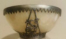 Vintage Chinese Stone Bowl With  Metal Dragon Accents picture