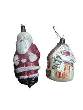 Santa Claus And House Mercury Glass Tree Ornaments 1930's picture