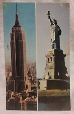 Postcard Empire State Building Statute Of Liberty picture