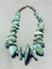CHUNKY OLDER VINTAGE NAVAJO ROYSTON TURQUOISE STERLING SILVER NECKLACE picture