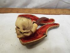Vintage Hand Hand Holding Skull Carved Meerschaum Figural Estate Pipe w/ Case picture