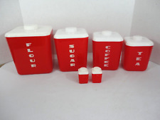Vtg 4 Piece Set Lustro Ware Red Canister Set, Salt & Pepper Shakers picture