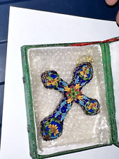 Cloisonné Beautiful Lily Flower Cross Enamel Over Brass Small Cross Ornament HJ1 picture