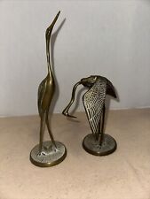 Vintage Pair MCM Brass Cranes Egrets Herons Figurines 11” & 7”  picture