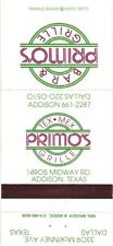 Primo's Grille Tex Mex, Addison, Texas, Bar & Grille Vintage Matchbook Cover picture