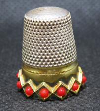 STERLING SILVER 925 GOLDEN BAND & STONES THIMBLE picture