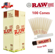 Authentic RAW Organic 1 1/4 Size Pre-Rolled Cones 100 Pack & Raw Lighter US picture