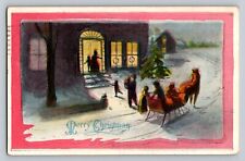 c1910 horse Drawn Sleigh People Night Christmas  P705 picture