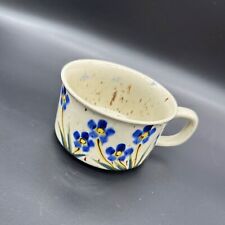 Vintage Stoneware Mug Blue Flowers Oversized Soup Cup Forget Me Nots Speckled picture