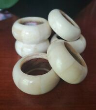 Vintage AUDREY Napkin Rings Soap Stone with Wood Core Set of 6 picture