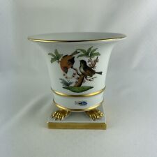 Herend Rothchild Bird Porcelain Footed Urn Cachepot Vase Gold Trim 6403 Hungary picture